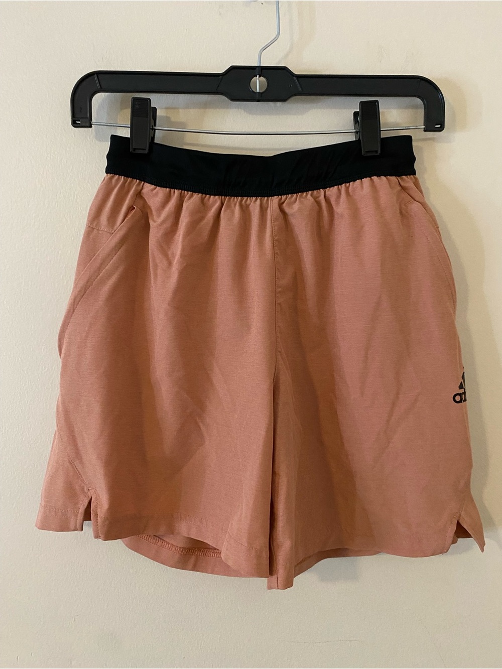 adidas Coral Performance Shorts with Black Waistband Zipper Pockets